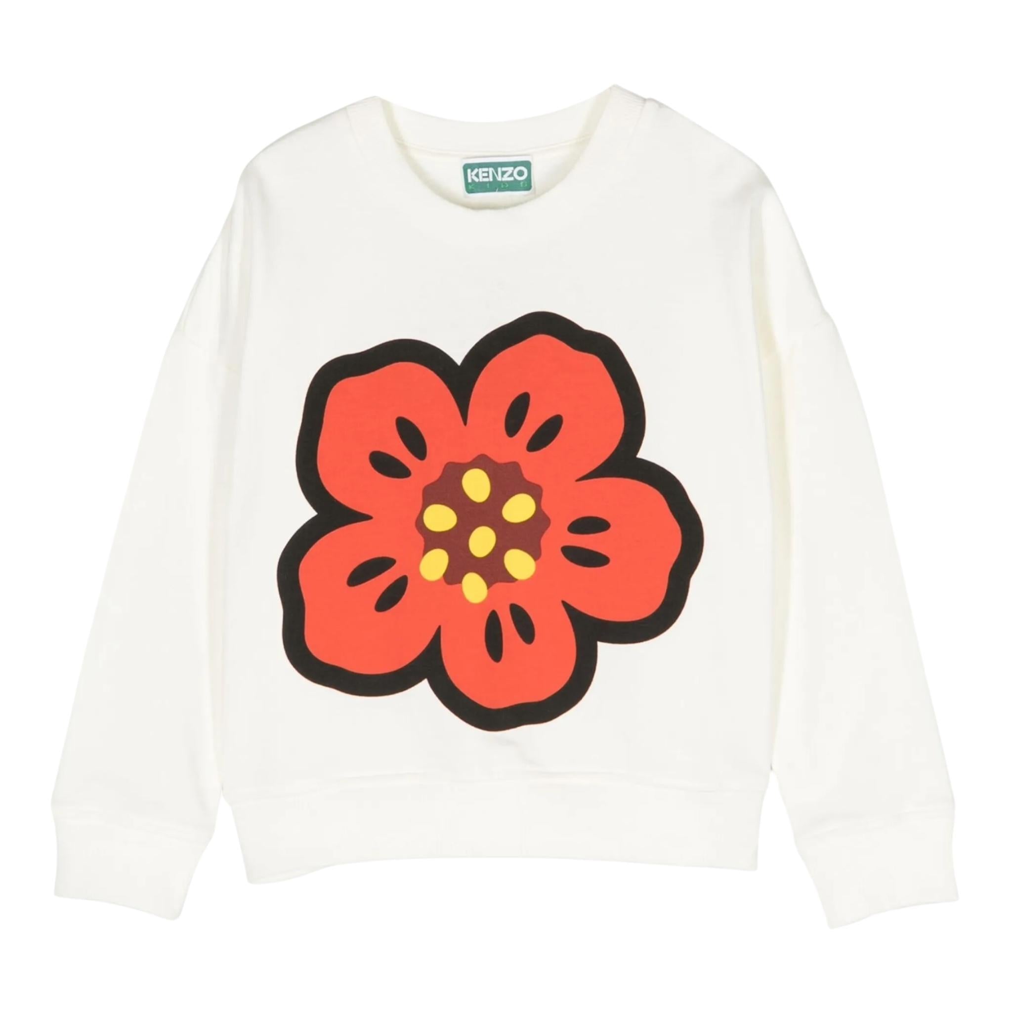 KENZO felpa chiusa girocollo tinta unita con fiore Panna per Bambino K15688 PANNA KENZO 