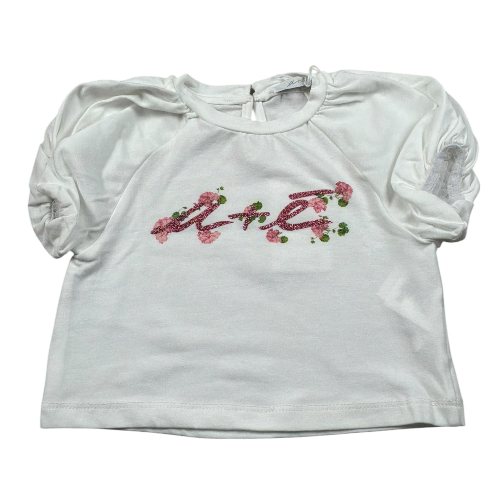 M+E' T-Shirt Girocollo Tinta Unita con Stampa per Neonata UE1424 BIANCO M+E' 