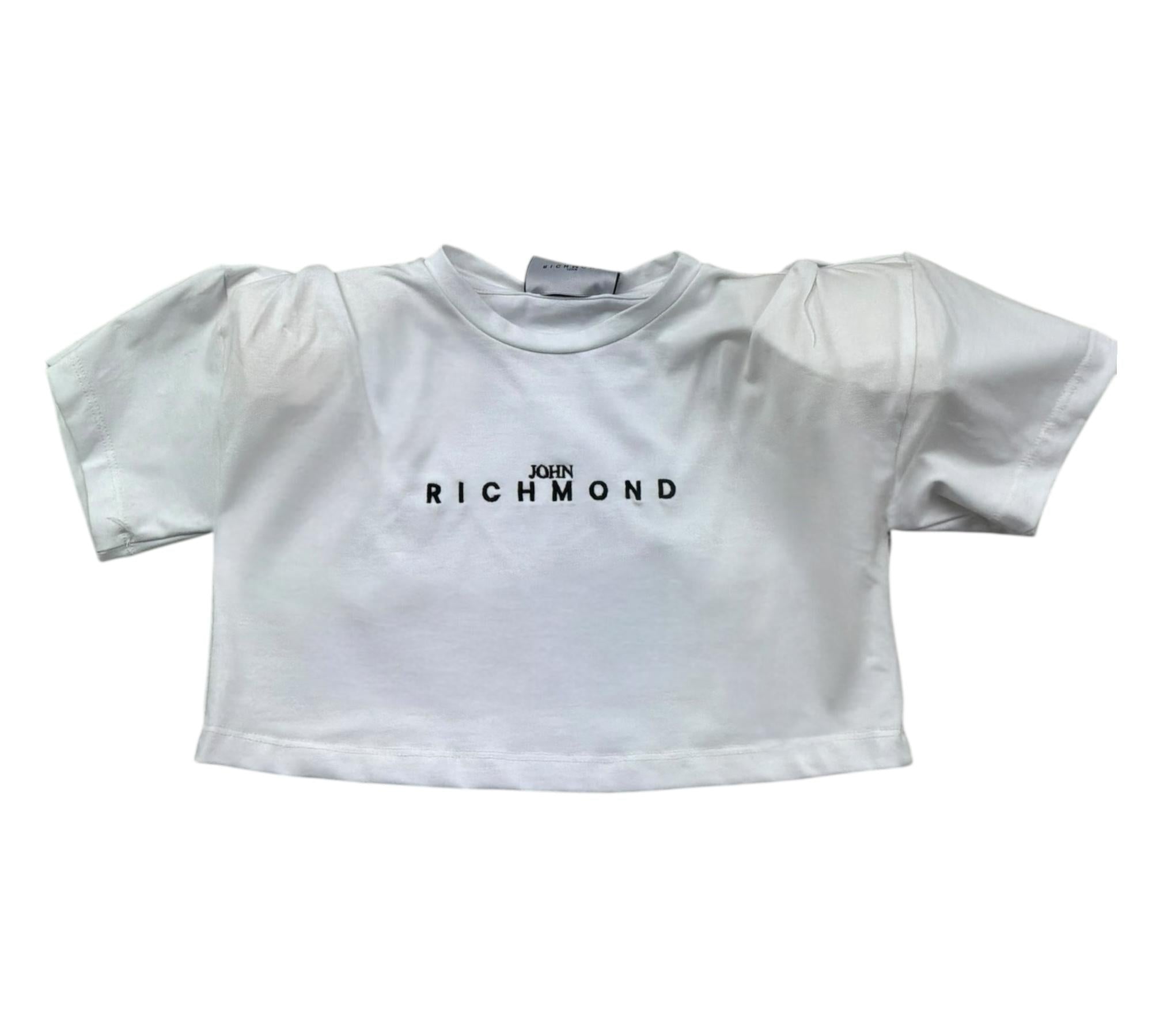 John Richmond T-Shirt Girocollo Tinta Unita con Logo Modello Crop per Bambina RGP26123TS BIANCO JOHN RICHMOND 