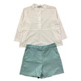 Babidu Completo 2 Pezzi Camicia-Bermuda Bicolore Bianco/Verde Acqua Per Neonata