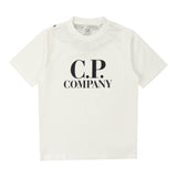 C.P. Company T-Shirt Girocollo Tinta Unita con Stampa Logo Bianco per Bambino