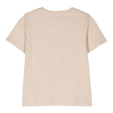 Balmain T-Shirt Girocollo Tinta Unita Con Stampa In Contrasto Beige Per Bambino