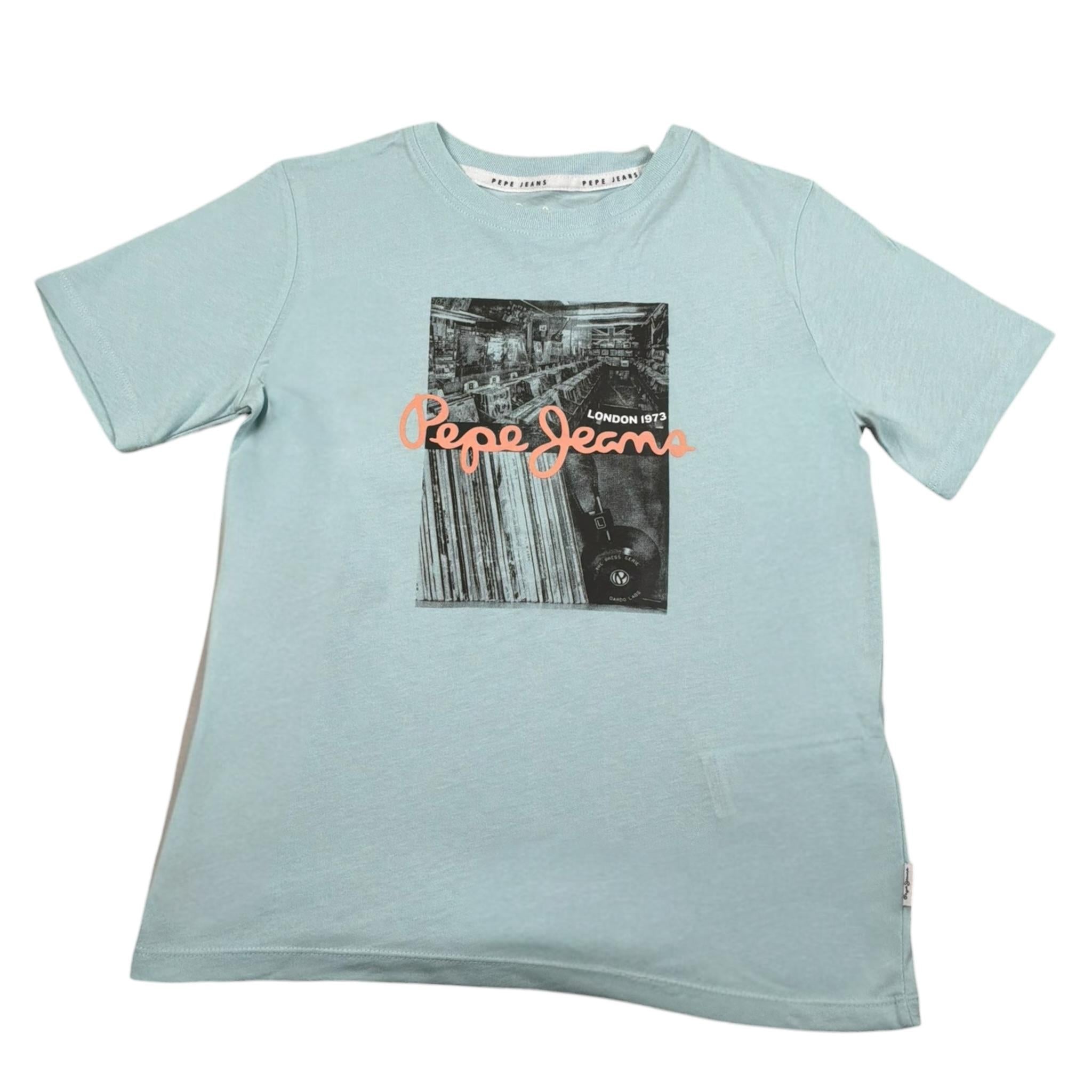 Pepe Feamo T-Shirt Girocollo Tinta Unita con Stampa per Bambino PB503980 AZZURRO PEPE JEANS 