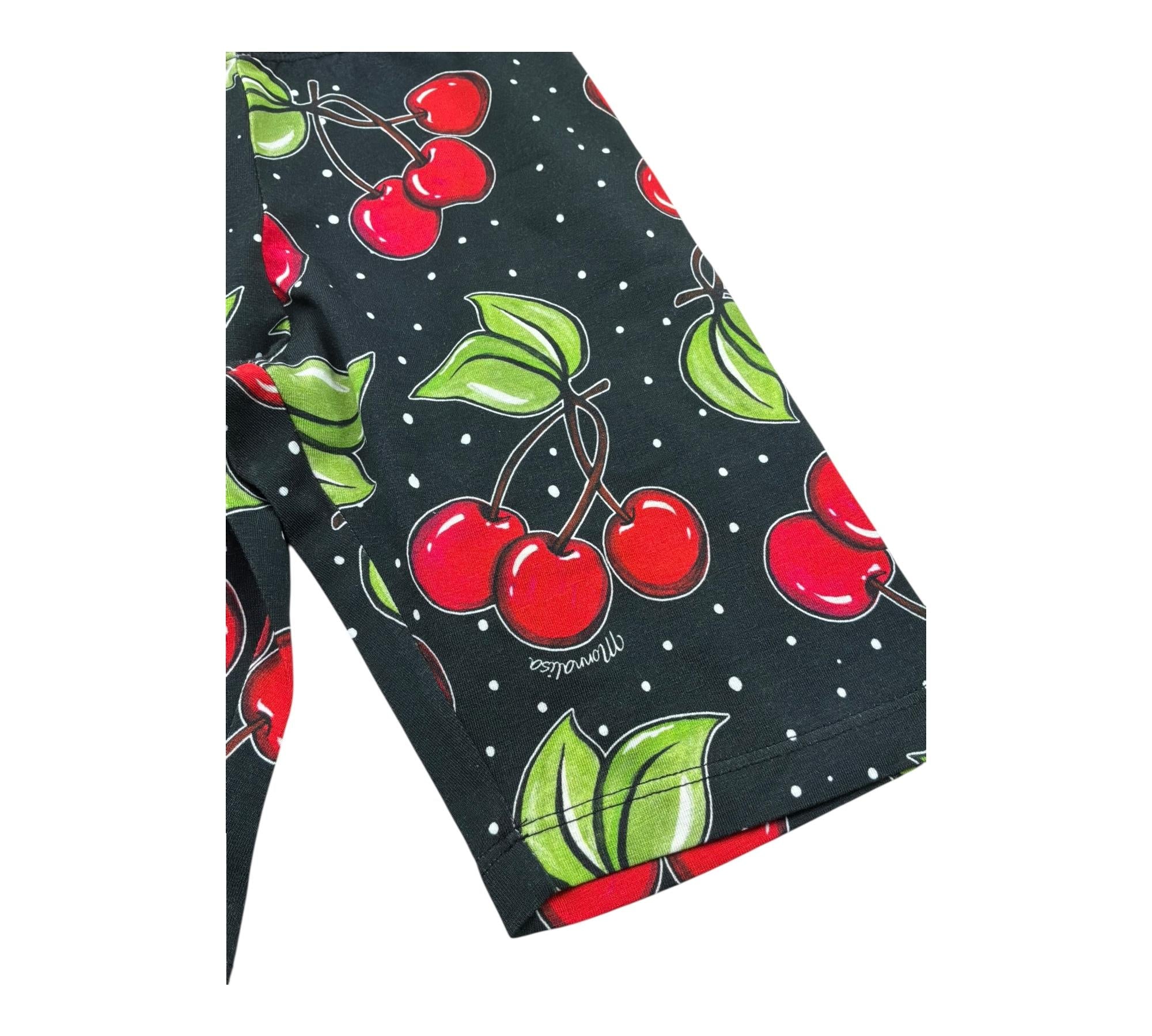 Monnalisa Leggins Ciclista Tinta Unita con Stampa Ciliegie per Bambina 115414 NERO MONNALISA 