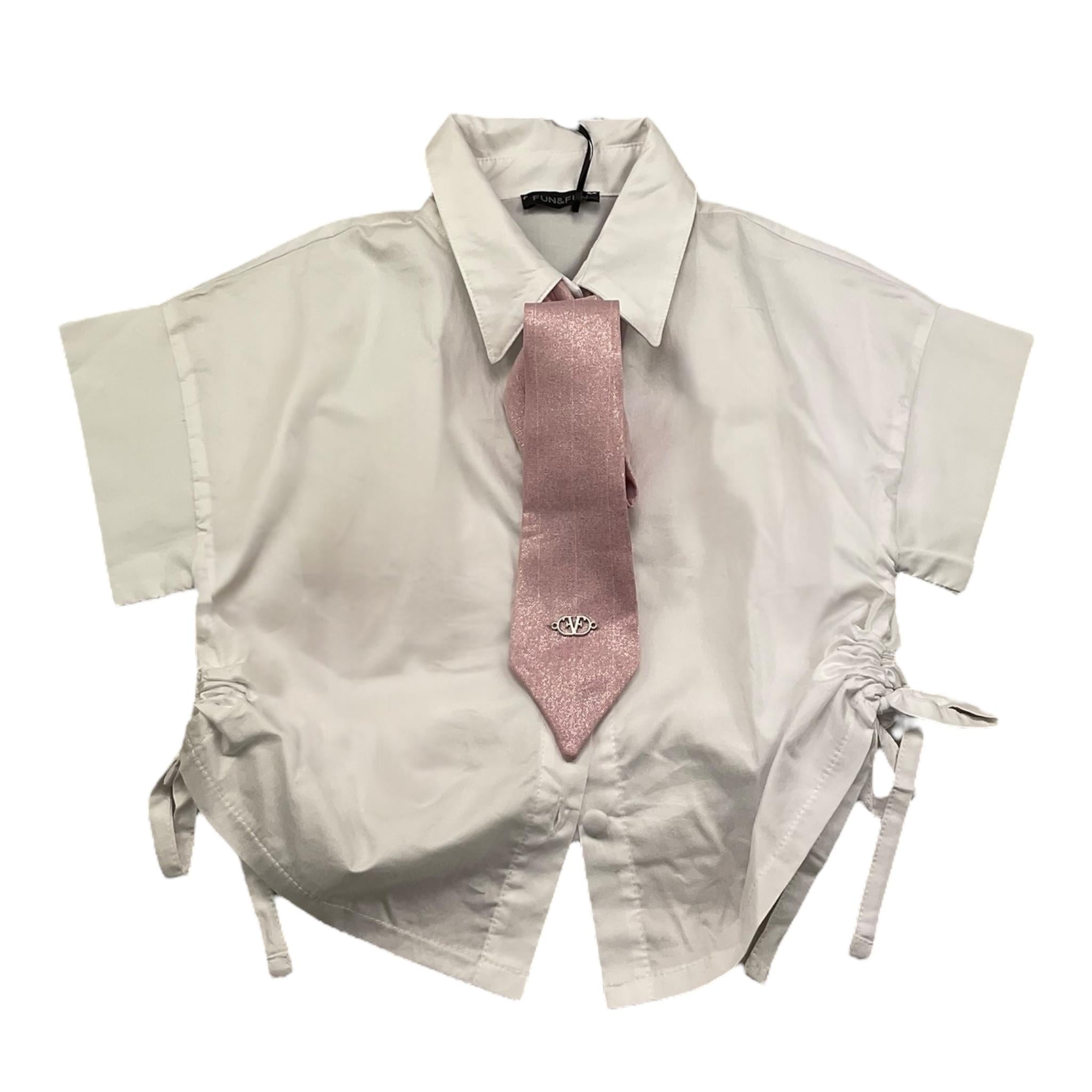 Fun & Fun Camicia Mezza Manica Tinta Unita con Cravatta per Bambina FBSH01365 BIANCO FUN & FUN 