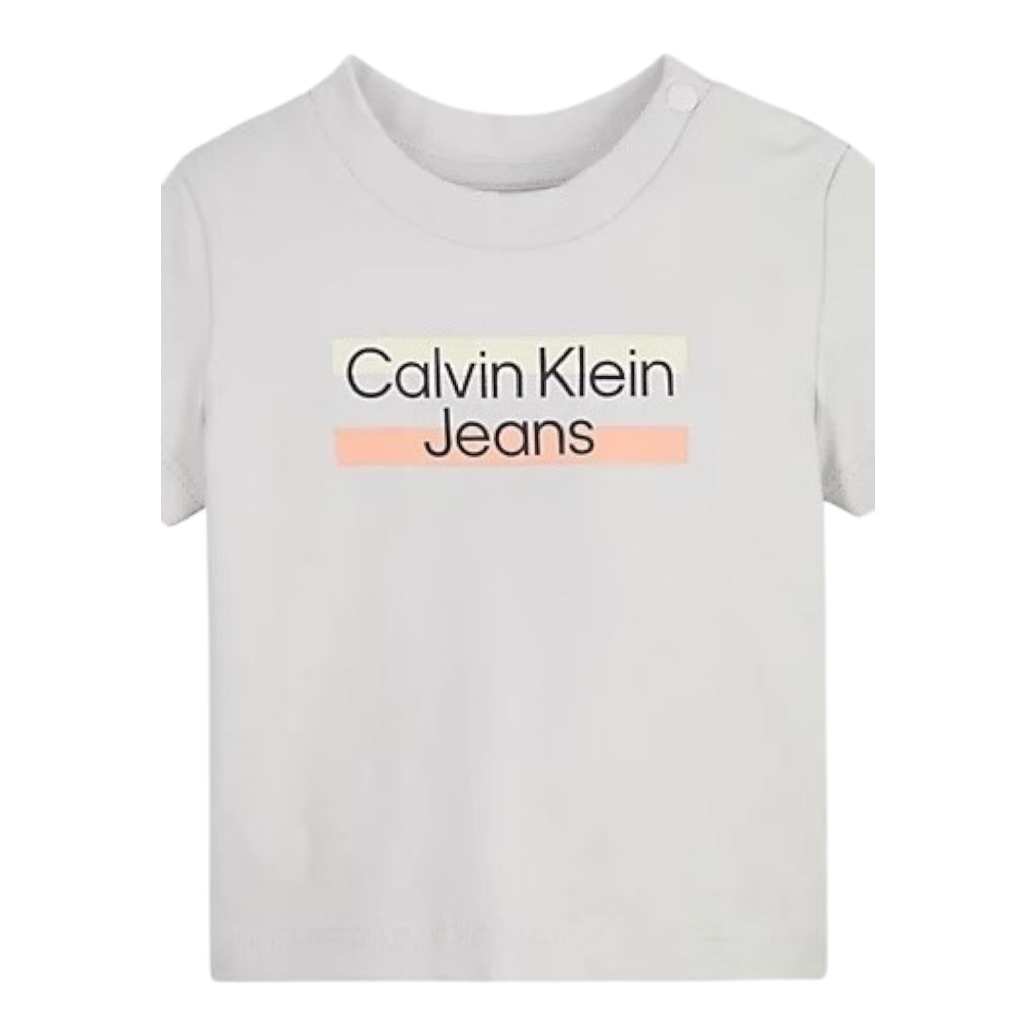 Calvin Klein T-Shirt Tinta Unita Girocollo con Stampa per Neonato IN0IN00068 GRIGIO CALVIN KLEIN 
