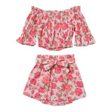 Twinset Completo Top-Short Tinta Unita Con Fantasia Beige Per Bambina