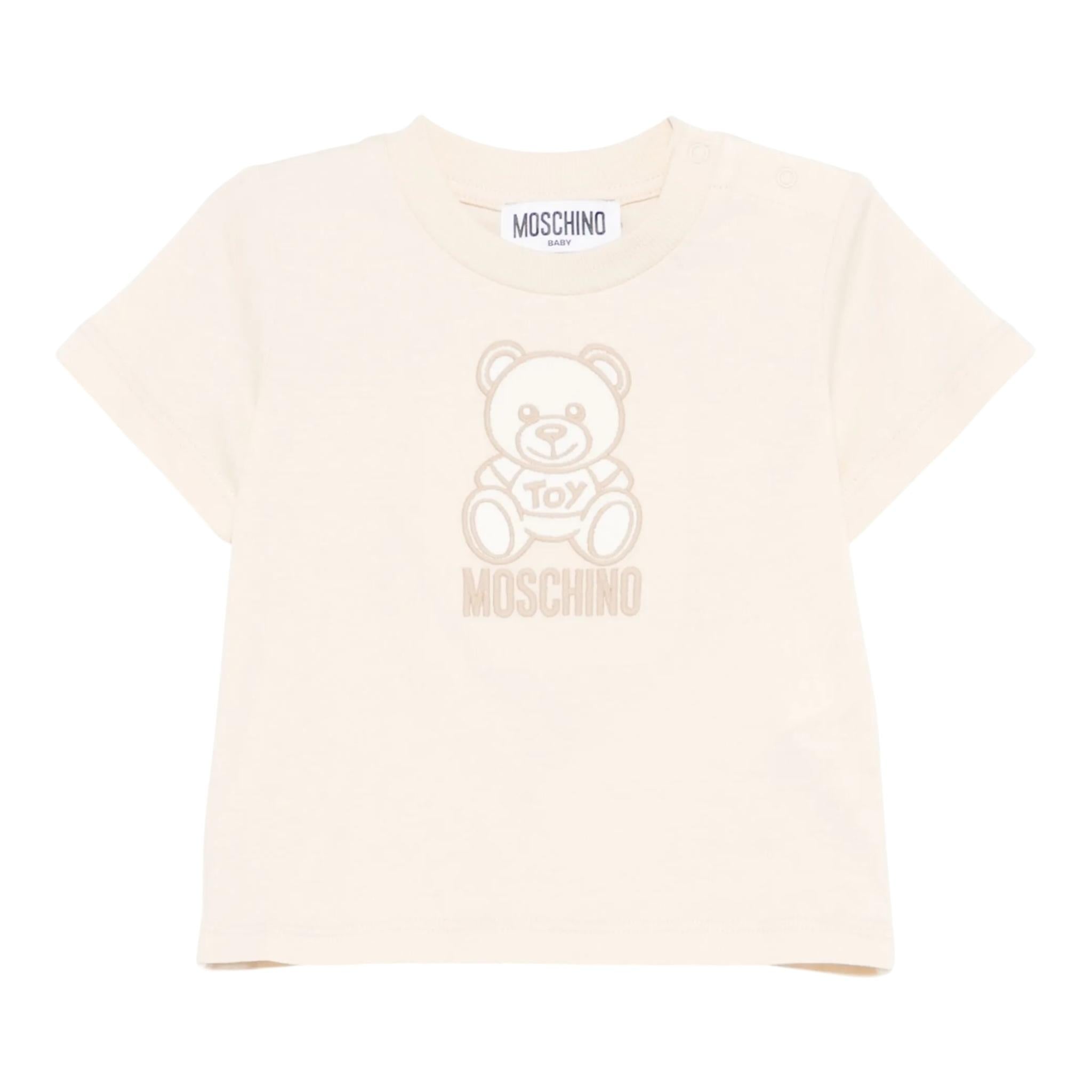 Moschino T-Shirt Girocollo Tinta Unita con Logo per Neonato MDPM047 BEIGE MOSCHINO 