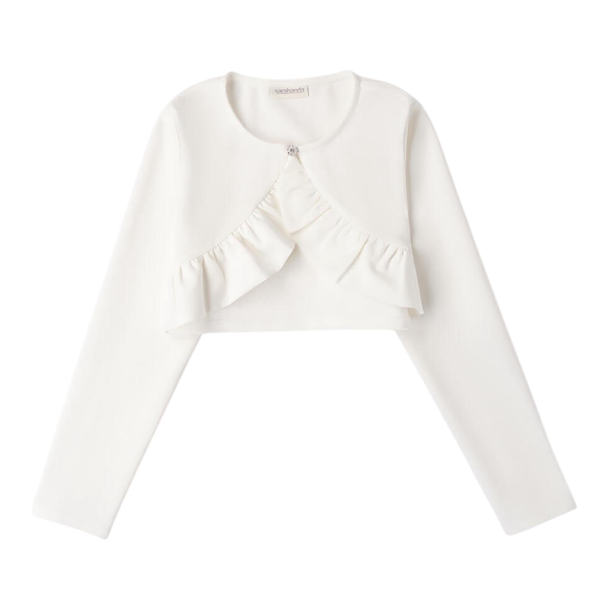 Sarabanda Coprispalle Tinta Unita con Bottone Brillantini per Neonata 0B455N BIANCO SARABANDA 