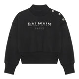 Balmain Felpa Chiusa Mezzo Collo Tinta Unita con Logo per Bambina BV4A90 NERO BALMAIN 