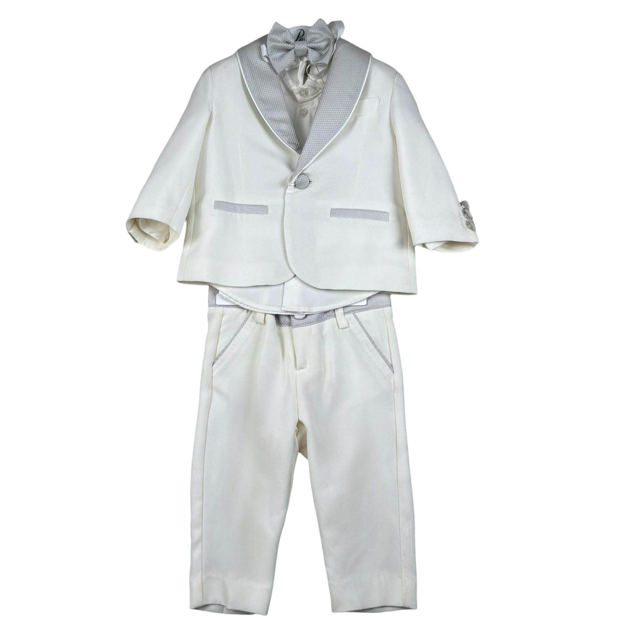 Petit Completo 5 Pezzi Giacca-Camicia-Bermuda-Papillon-Gilet  per Neonato S3515715L PANNA PETIT 