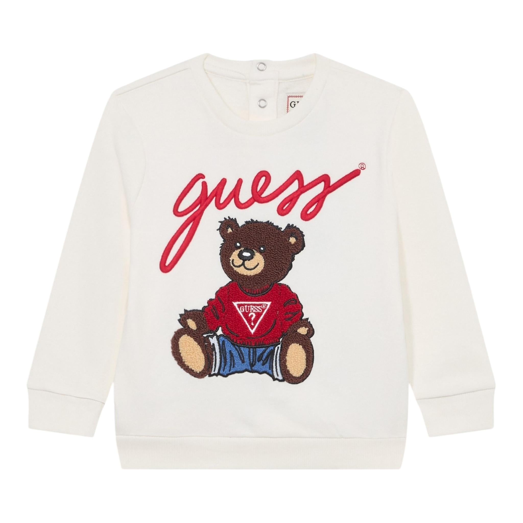 Guess Felpa Chiusa Girocollo Tinta Unita con Logo per Neonato H5RT01KAZD74 PANNA GUESS 