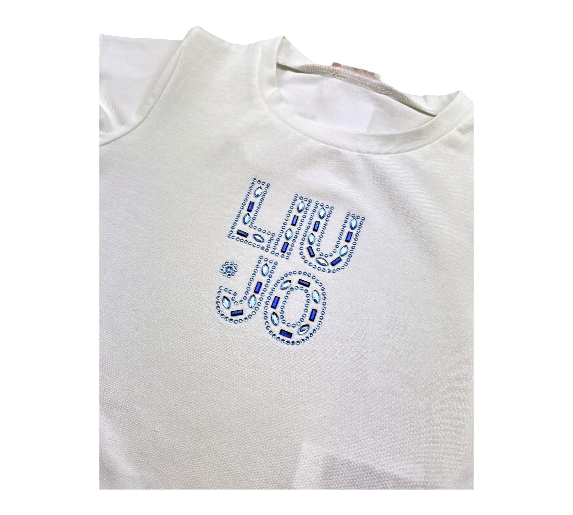 Liu Jo T-Shirt Girocollo Tinta Unita con Brillantini per Bambina KA5094XX BIANCO LIU JO 