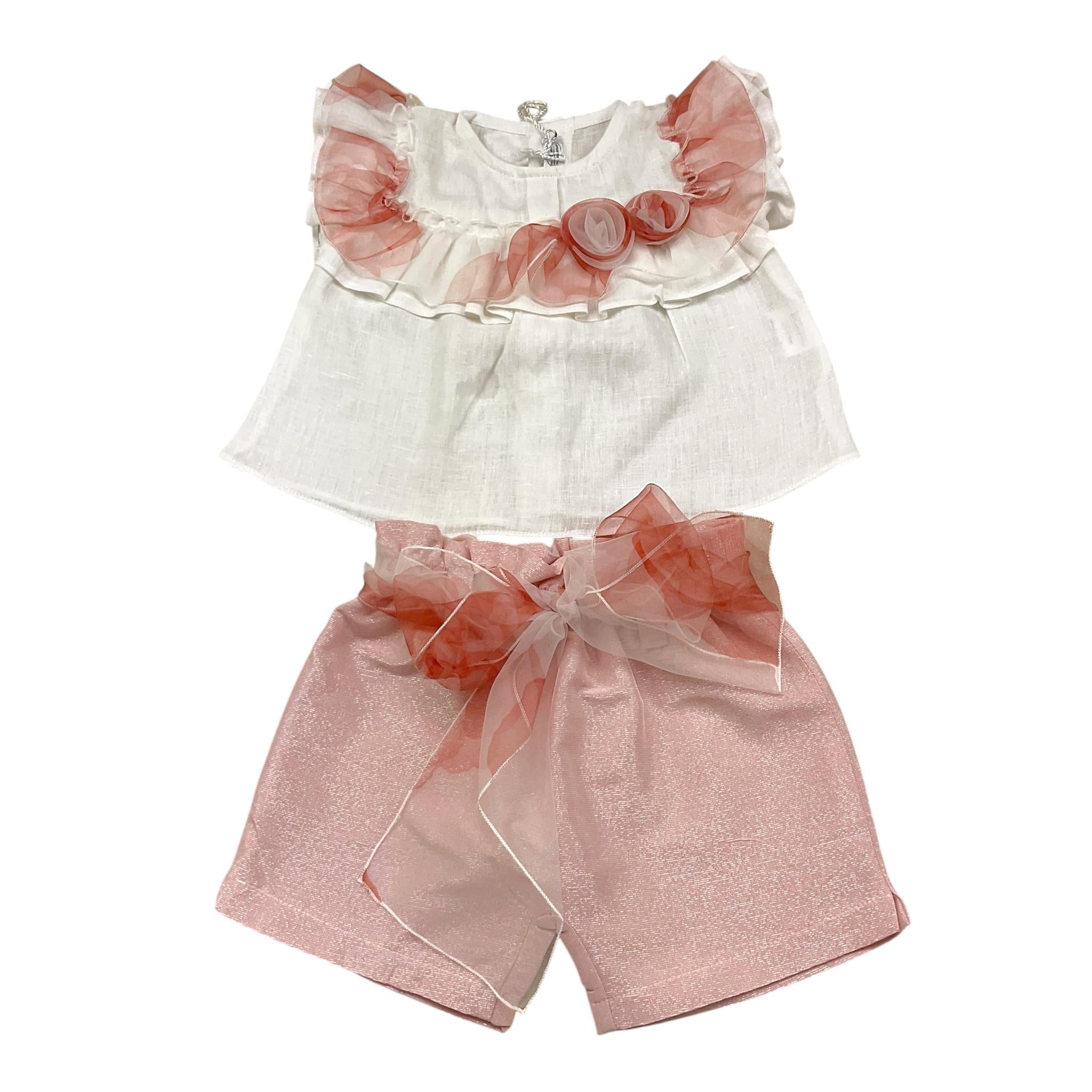 La Sartoria Dei Piccoli Completo 2 Pezzi Camicia-Shorts per Neonata LPC3101 BIANCO/ROSA LA SARTORIA DEI PICCOLI 