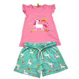 Losan Completo 2 Pezzi T-Shirt-Short Bicolore Rosa per Neonata