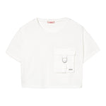 Liu Jo T-Shirt Girocollo Tinta Unita con Taschino Modello Crop per Bambina GA5016X BIANCO LIU JO 