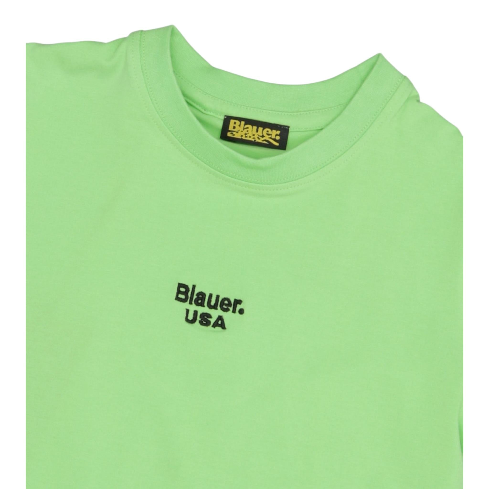 Blauer T-Shirt Girocollo Tinta Unita con Stampa per Neonato 25SBLKH02565 VERDE BLAUER 