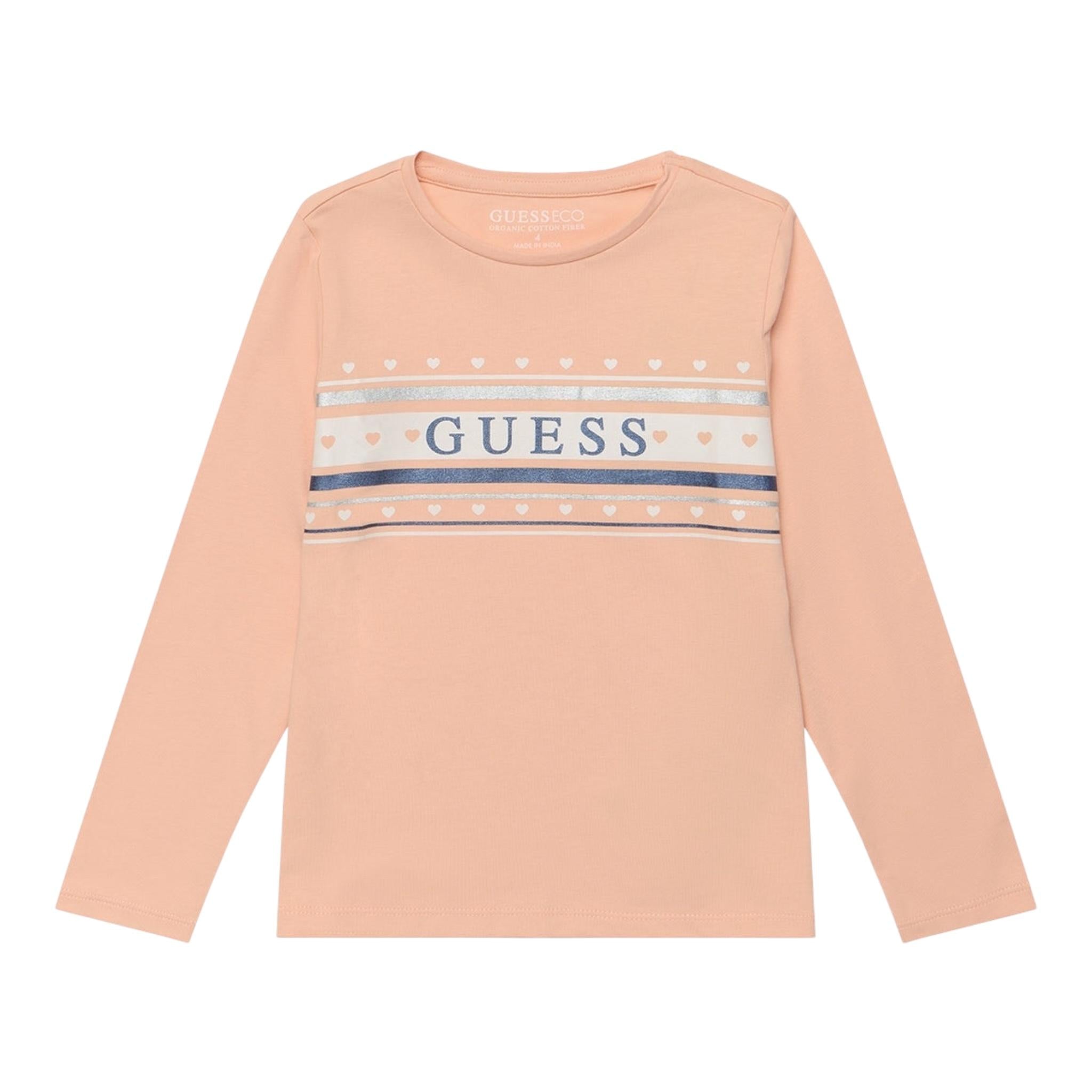 Guess Shirt Girocollo Tinta Unita con Logo per Neonata K5RI04K6YW4 ROSA GUESS 