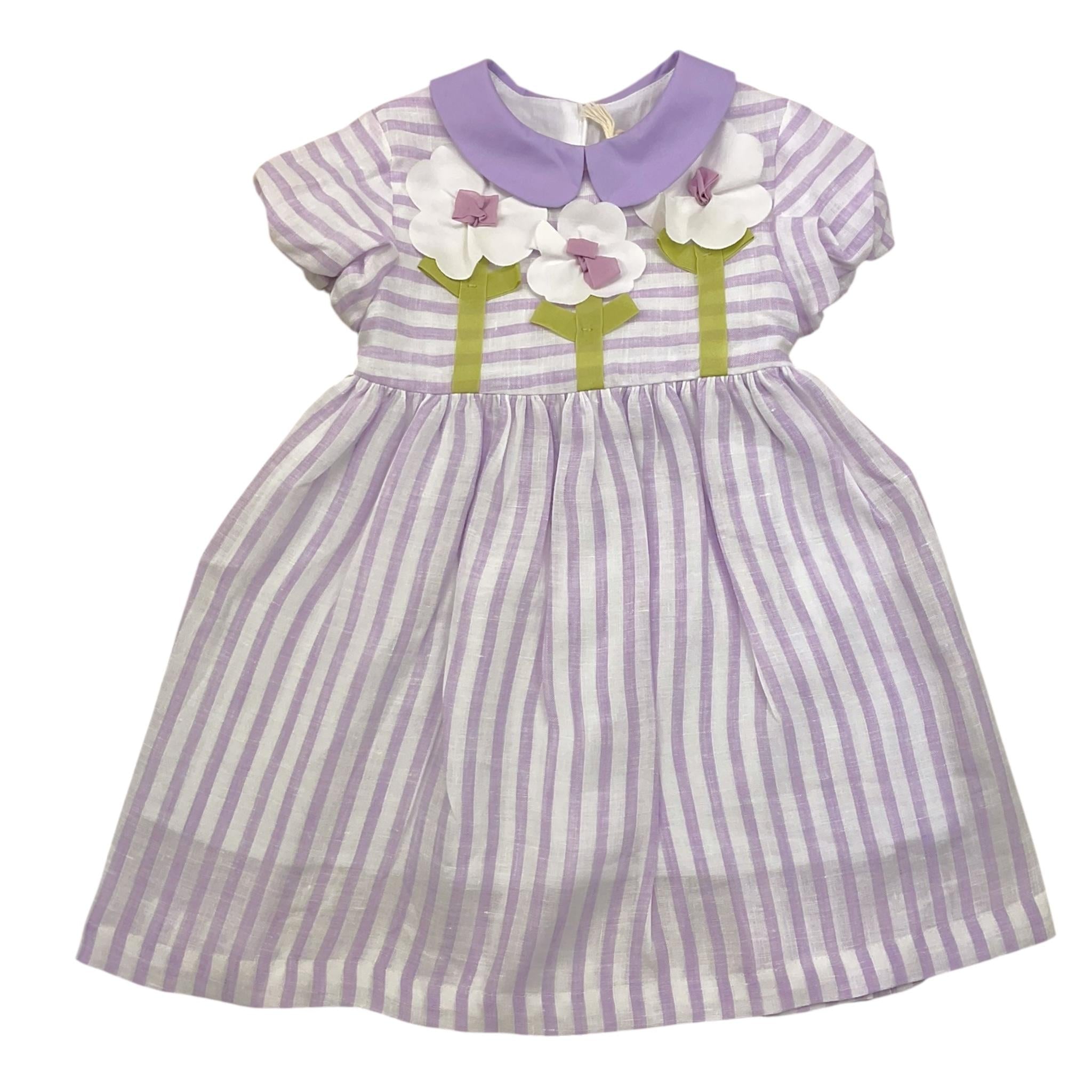 Ilfarobimbi Abito Mezza Manica Bicolore con Fantasia A Righe per Neonata IFB50584N BIANCO/LILLA ILFAROBIMBI 