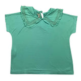 Zhoe & Tobiah T-Shirt Tinta Unita Con Colletto Verde Acqua Per Bambina