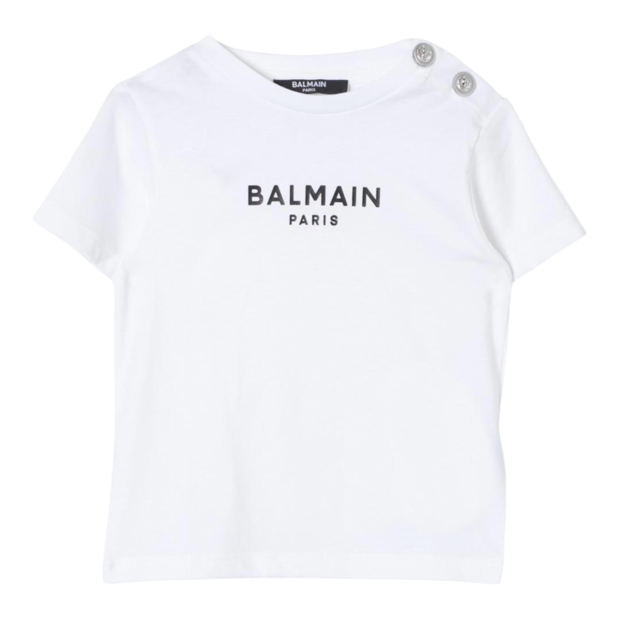 Balmain T-Shirt Girocollo Tinta Unita con Stampa per Neonata BU8501 BIANCO BALMAIN 