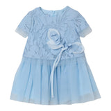 Mimisol Abito Tinta Unita Con Ricami E Tulle Azzurro Per Neonata