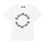 Balmain T-Shirt Girocollo Tinta Unita Con Logo Bianco Per Bambino