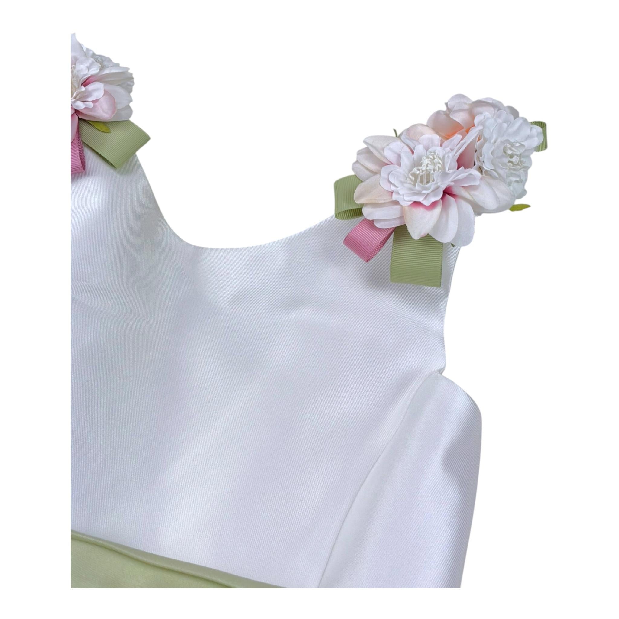 Modi Collezione Abito Cerimonia Tinta Unita con Fiori per Bambina B4053M BIANCO MODI COLLEZIONE 