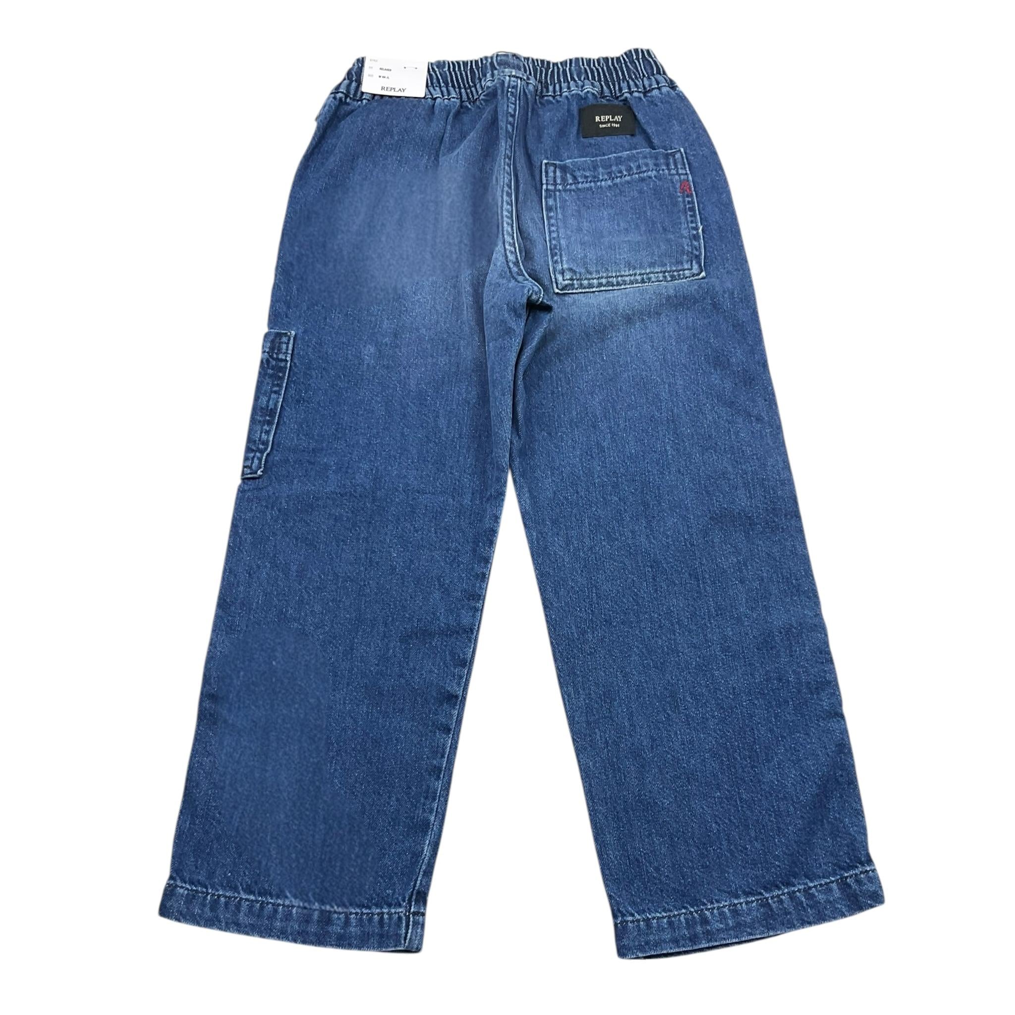 Replay Jeans Tinta Unita con Elastico In Vita per Bambino SB9104 BLU REPLAY 