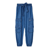 Liu Jo Pantlone Tinta Unita Effetto Denim Con Elastico In Vita Blu Per Bambina