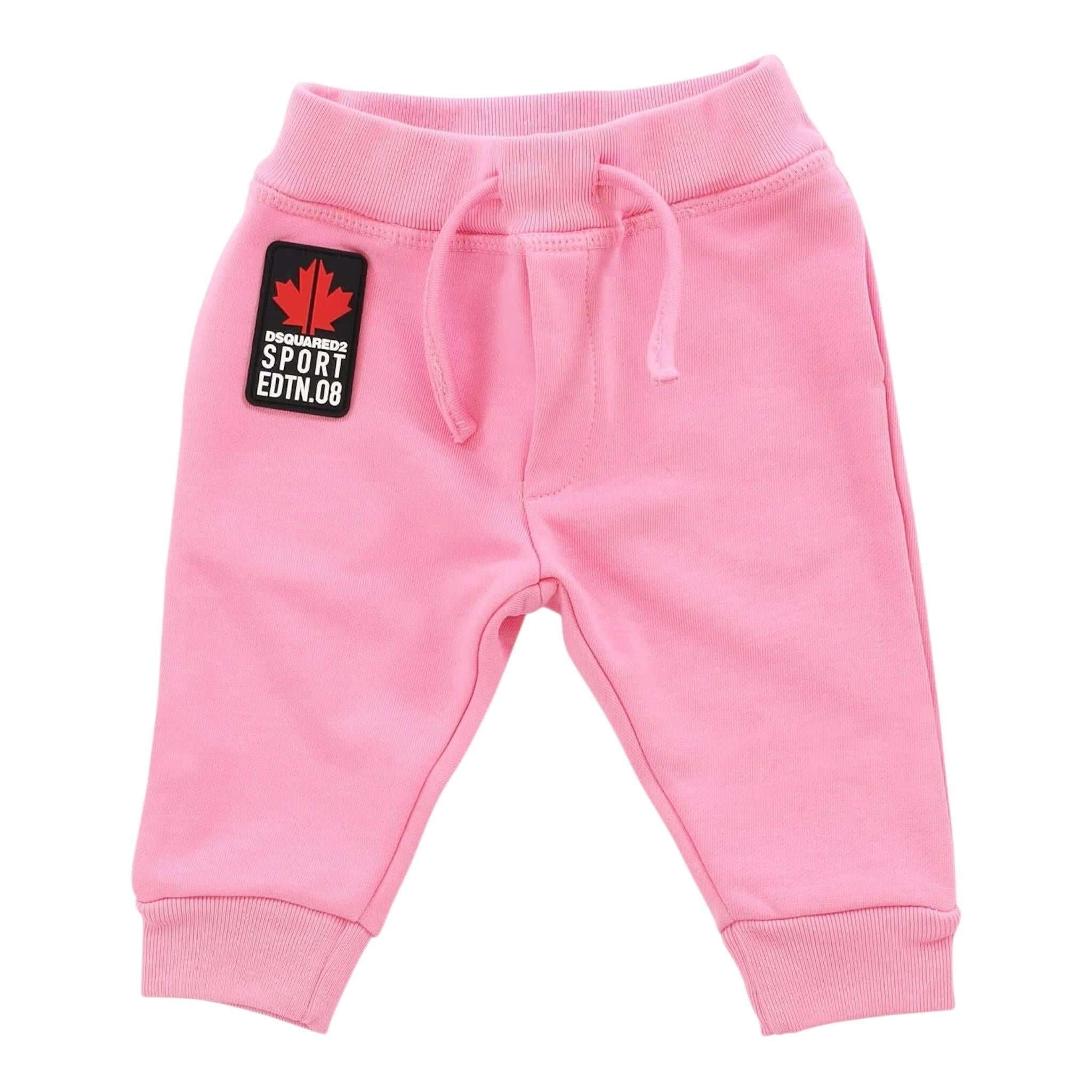 DSQUARED2 pantalone tuta tinta unita con logo Rosa per Neonata DQ1882 ROSA DSQUARED2 