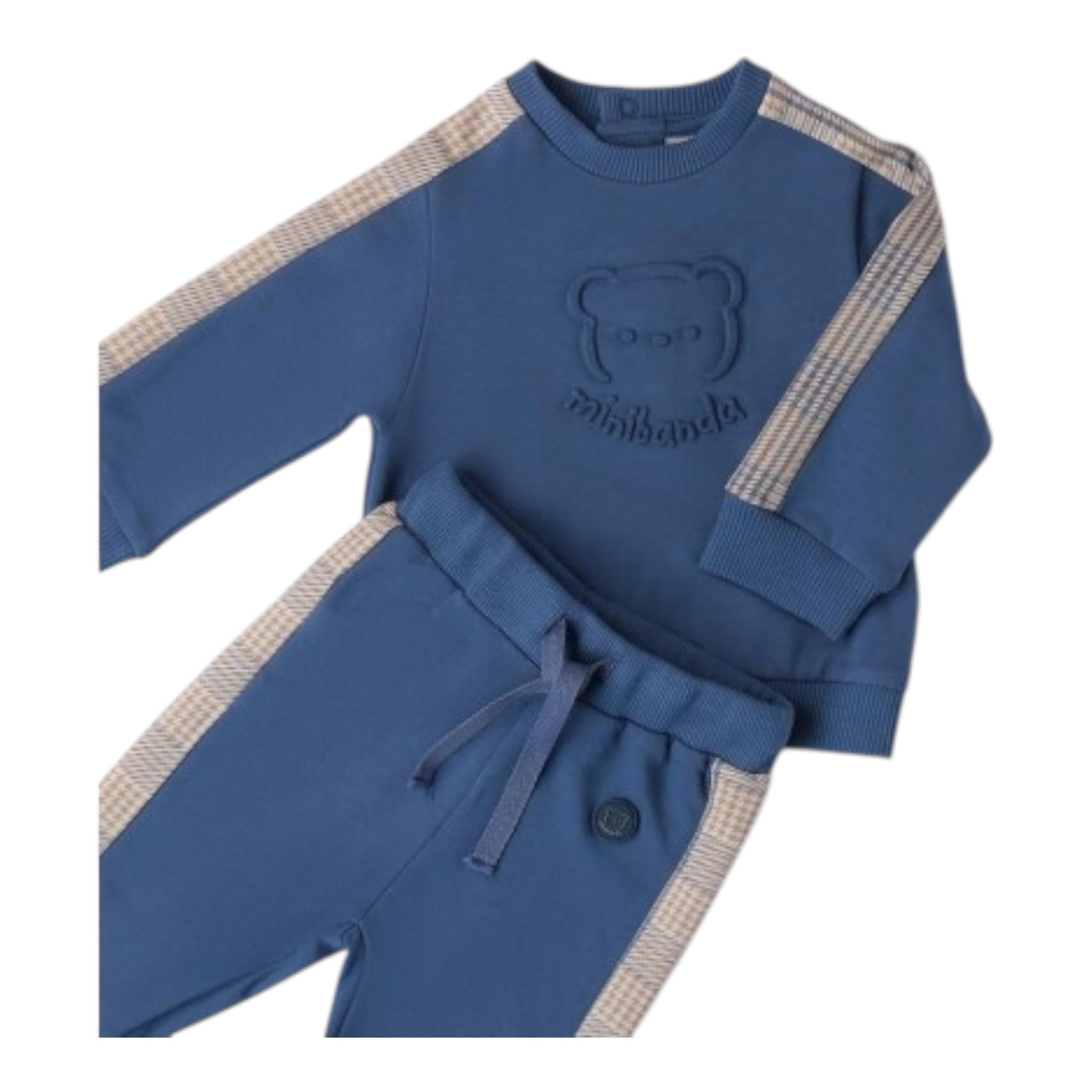 MINI BANDA completo 2pz tinta unita felpa-pantalone con profili in contrasto Blu per Neonato 3A655 BLU MINI BANDA 
