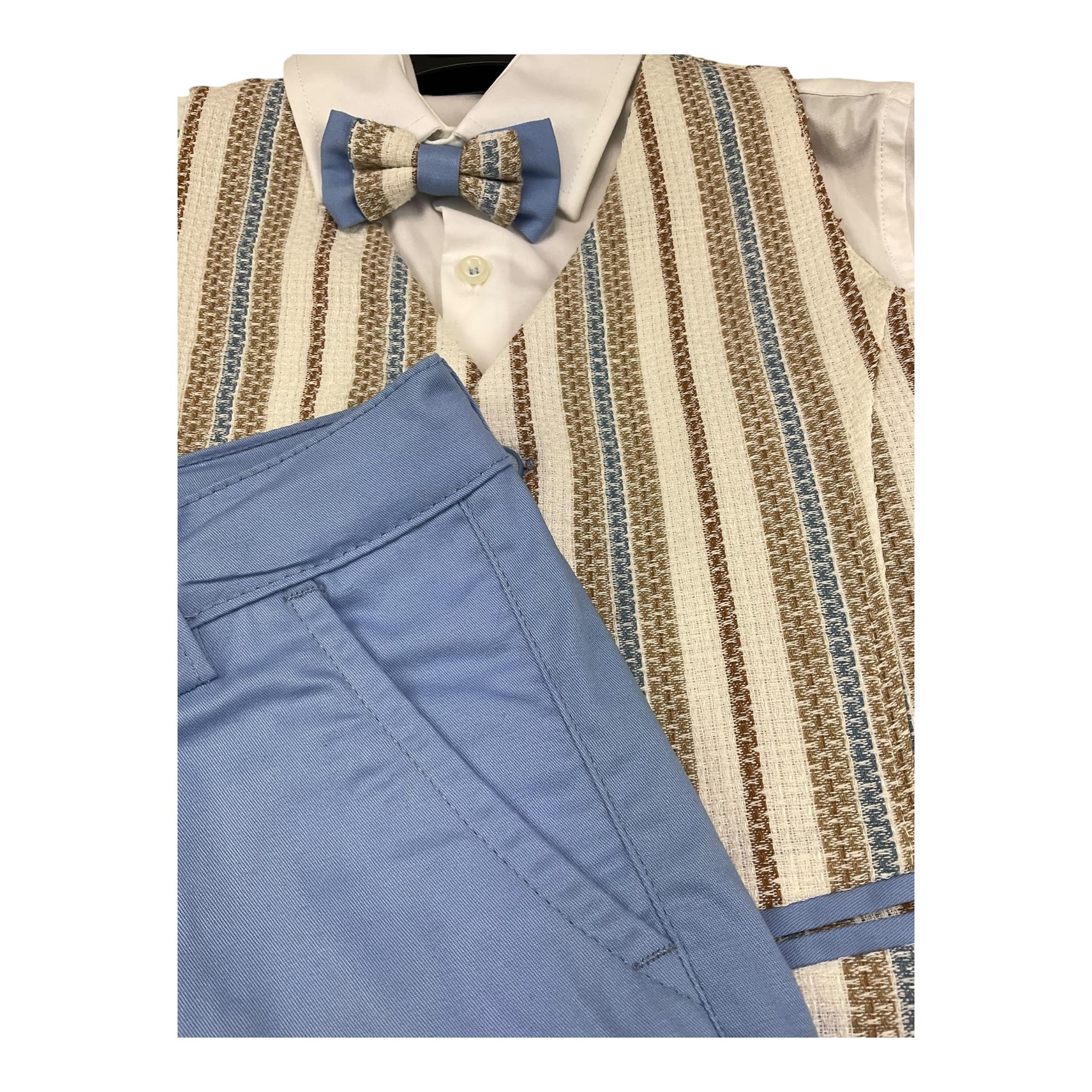 Mai'S Kids Completo 4 Pezzi Camicia-Papillon-Gilet-Bermuda per Bambino ALMAS BEIGE/AZZURRO MAI'S KIDS 