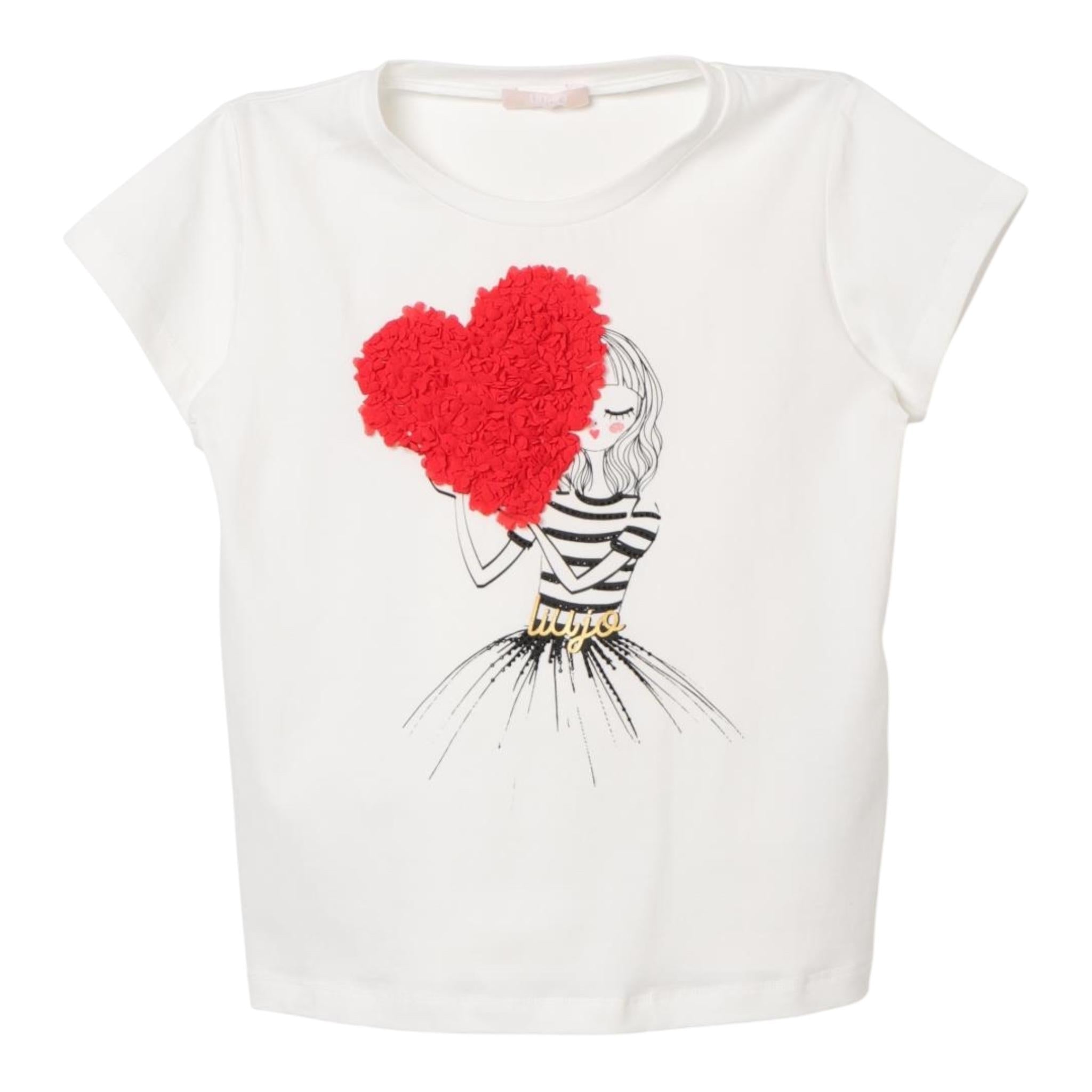 Liu Jo T-Shirt Girocollo Tinta Unita con Applicazioni per Bambina KA4046X BIANCO LIU JO 