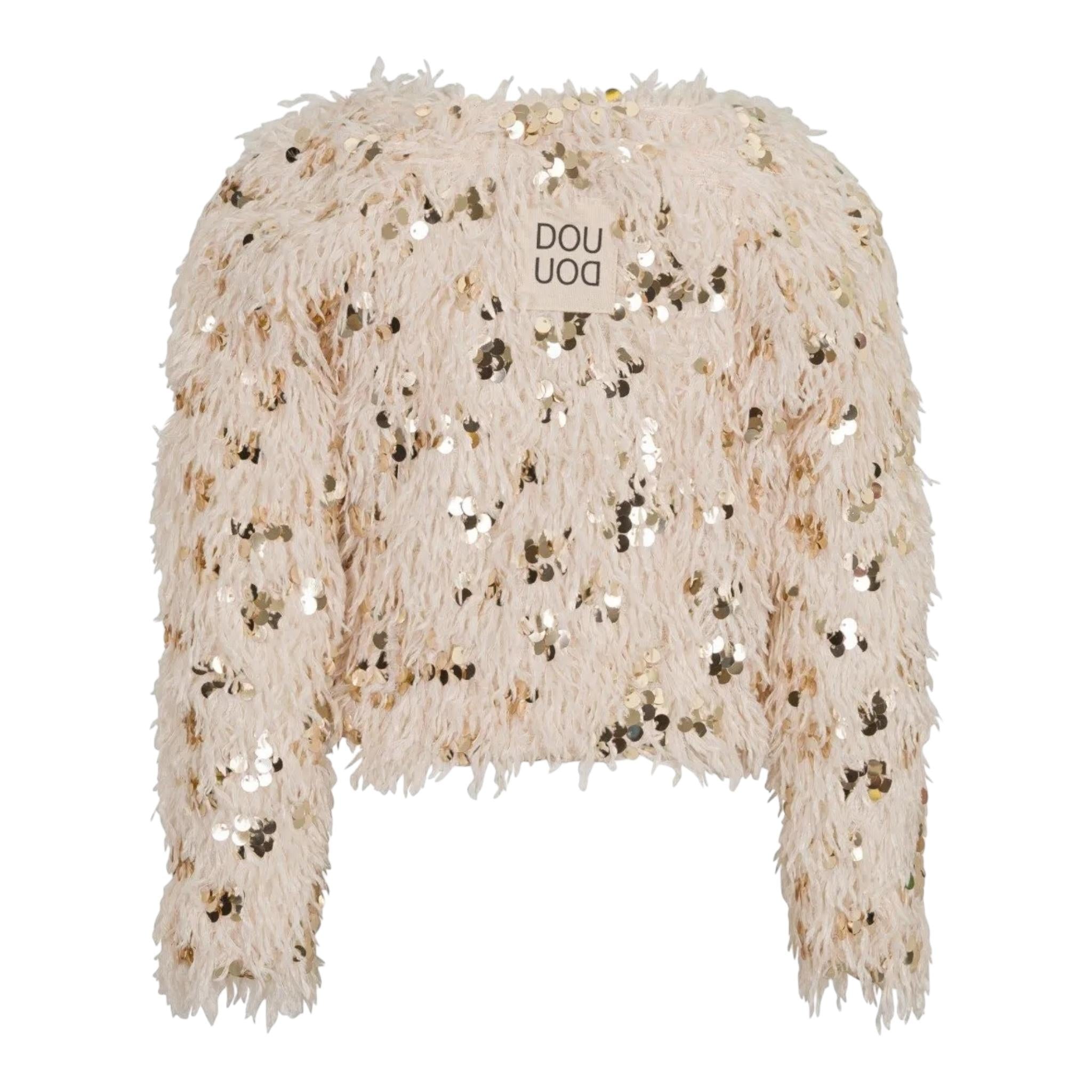 Dou Dou giubbino Tinta Unita con Paillettes E Piume per Bambina DW2A44 BEIGE DOU DOU 