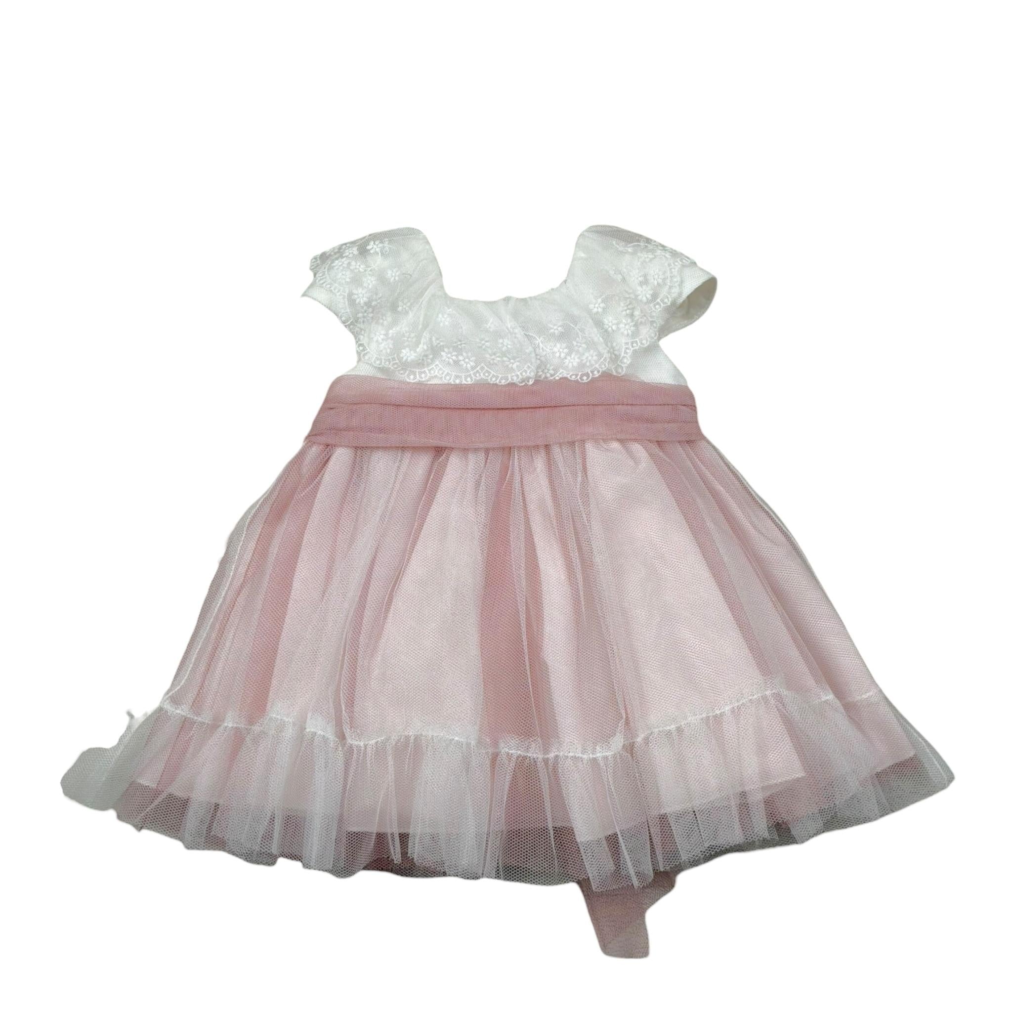 Amaya Abito Mezza Manica tinta unita con Tulle Bianco per Neonata 591004 BIANCO AMAYA 