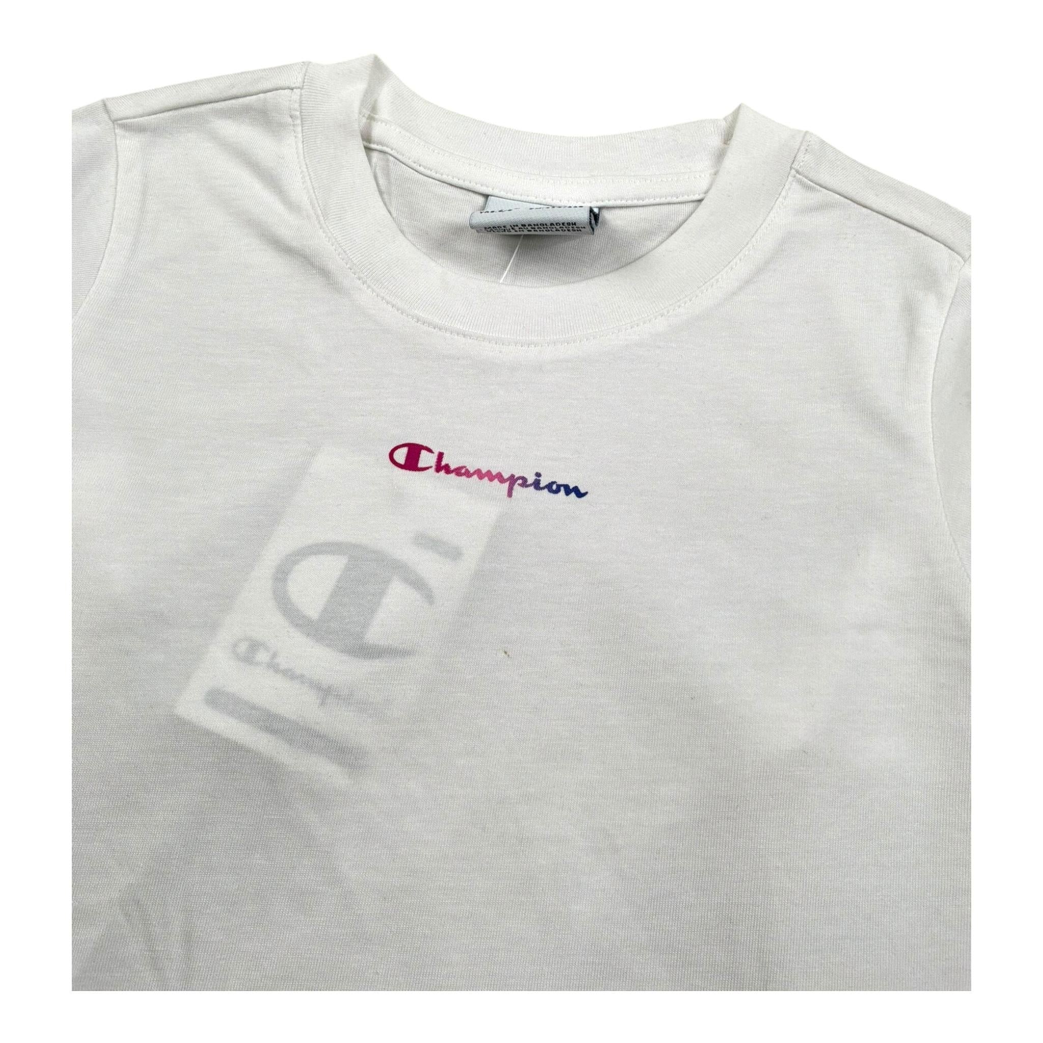 Champion Shirt Gircollo Tinta Unita con Logo per Bambina 404482 BIANCO CHAMPION 