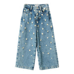 Il Gufo Jeans Tinta Unita Modello Palazzo con Ricami per Bambina P25PL453J0052 AZZURRO IL GUFO 