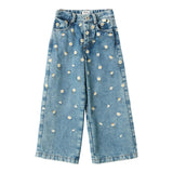 Il Gufo Jeans Tinta Unita Modello Palazzo con Ricami per Bambina P25PL453J0052 AZZURRO IL GUFO 