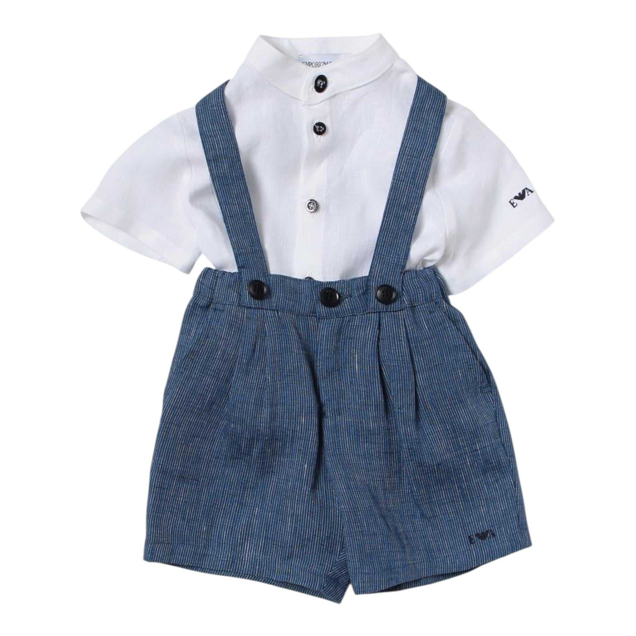 Emporio Armani Completo 2 Pezzi Camicia-Bermuda con Bretelle per Bambino 3RHVJ4J BIANCO/BLU EMPORIO ARMANI 
