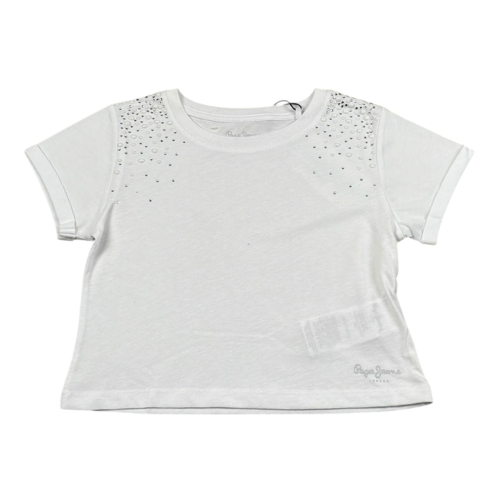 Pepe Feamo T-Shirt Tinta Unita con Applicazioni per Bambina PG503155 BIANCO PEPE FEAMO 