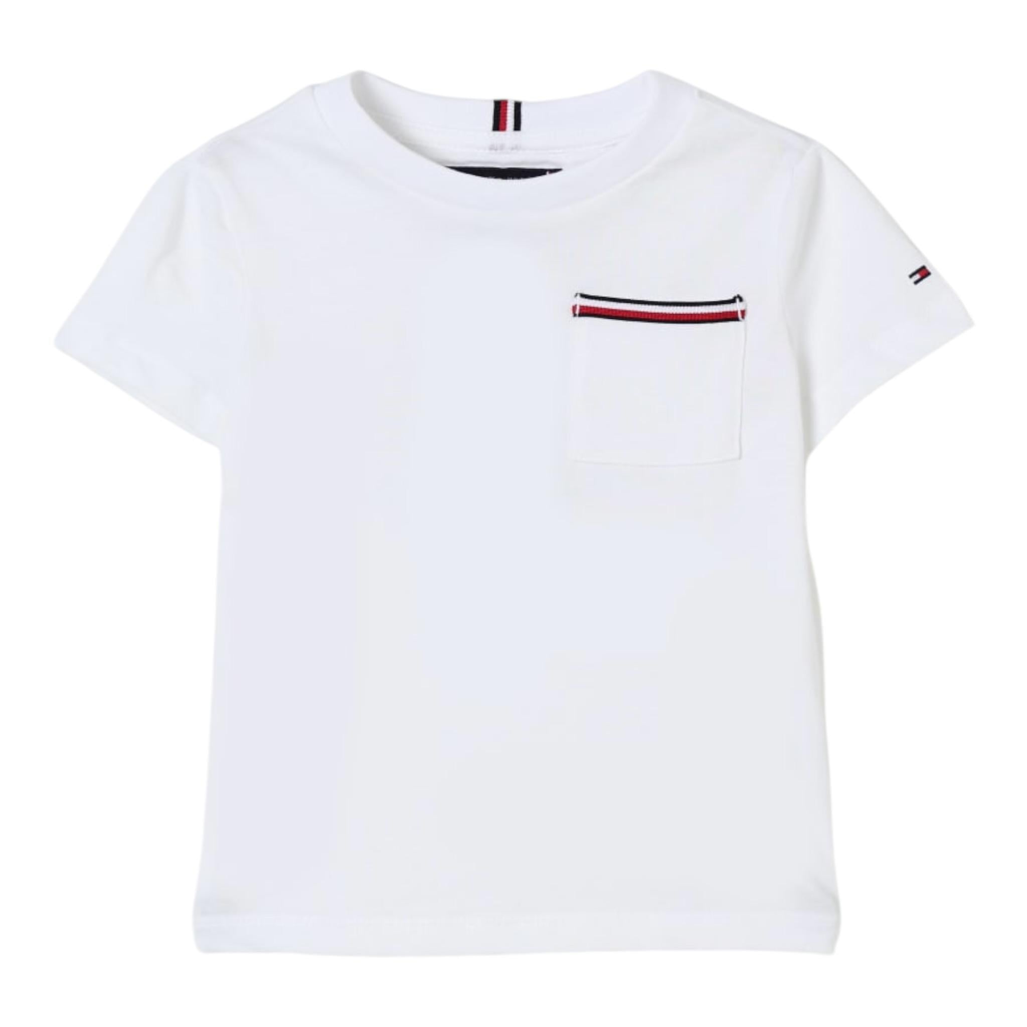 Tommy Hilfiger T-Shirt Girocollo Tinta Unita con Logo per Bambino KB0KB08817 BIANCO TOMMY HILFIGER 