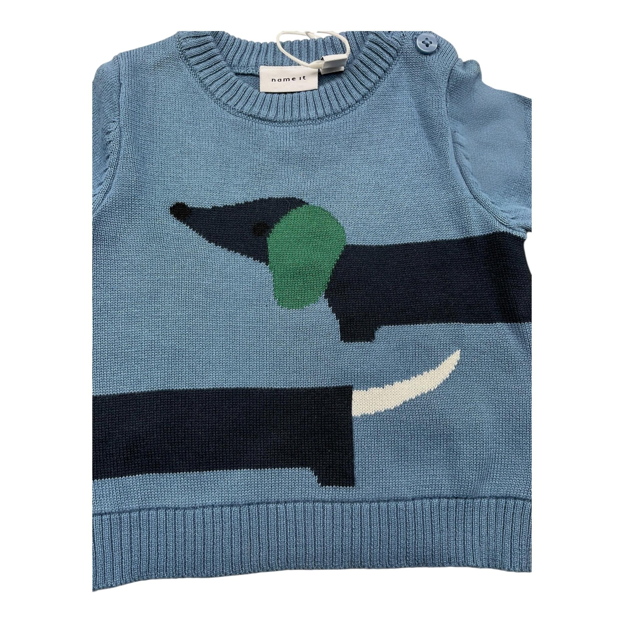 NAME.IT maglia girocollo tinta unita con bassotto Azzurro per Neonato 13231239X AZZURRO NAME.IT 