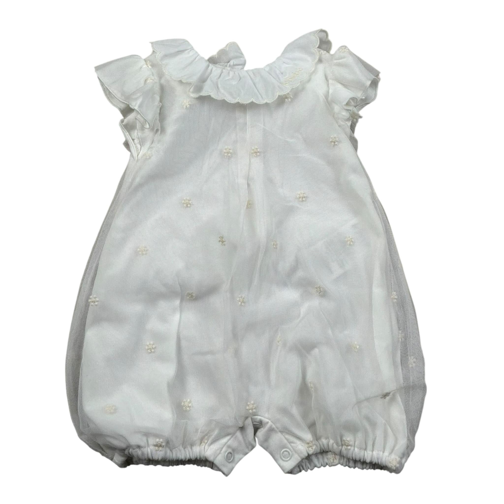 Le Bebe Pagliaccetto Mezza Manica Tinta Unita con Tulle per Neonata LBG5762 BIANCO LE BEBE 