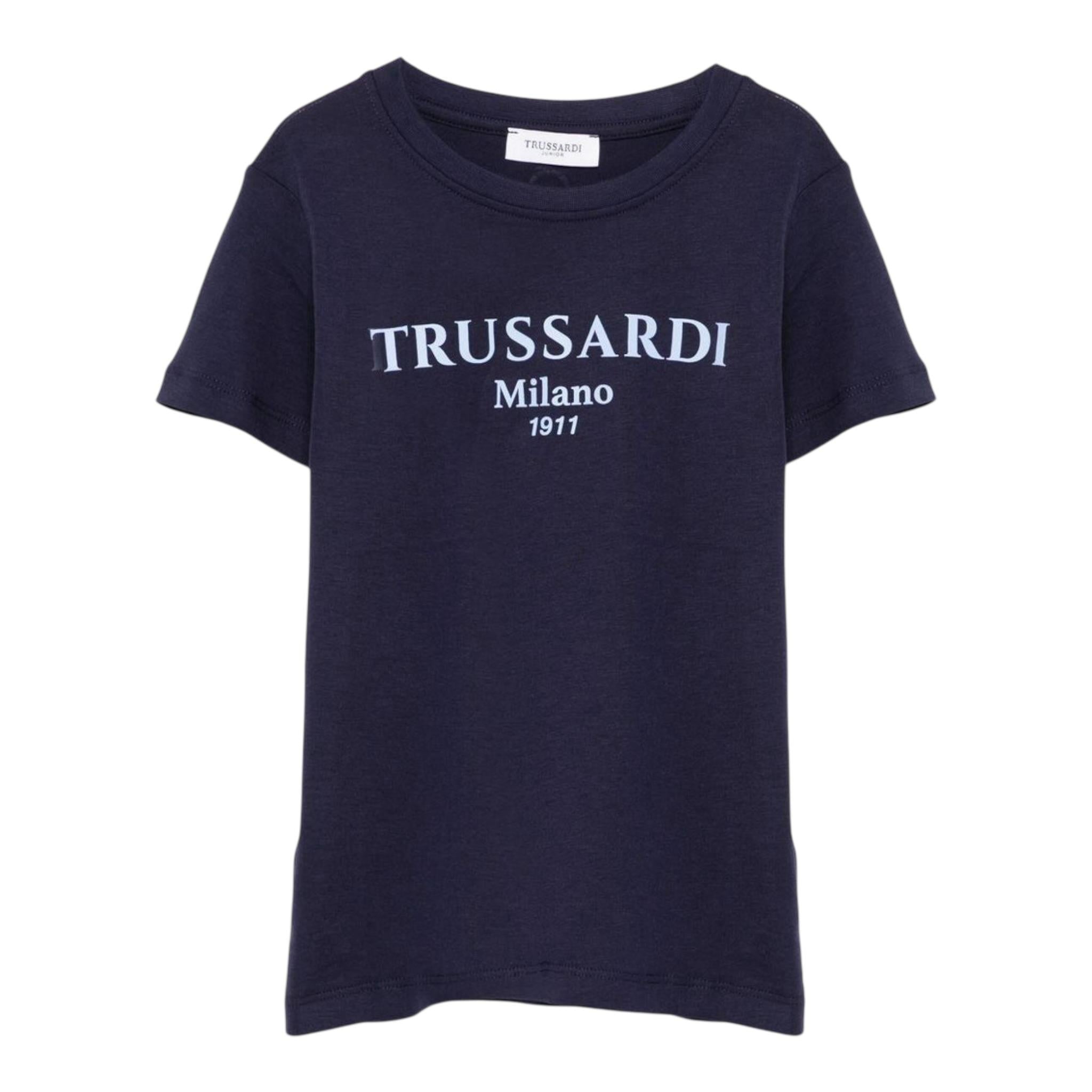 Trussardi T-Shirt Girocollo Tinta Unita con Stampa per Bambino TBP25003TSX BLU TRUSSARDI 