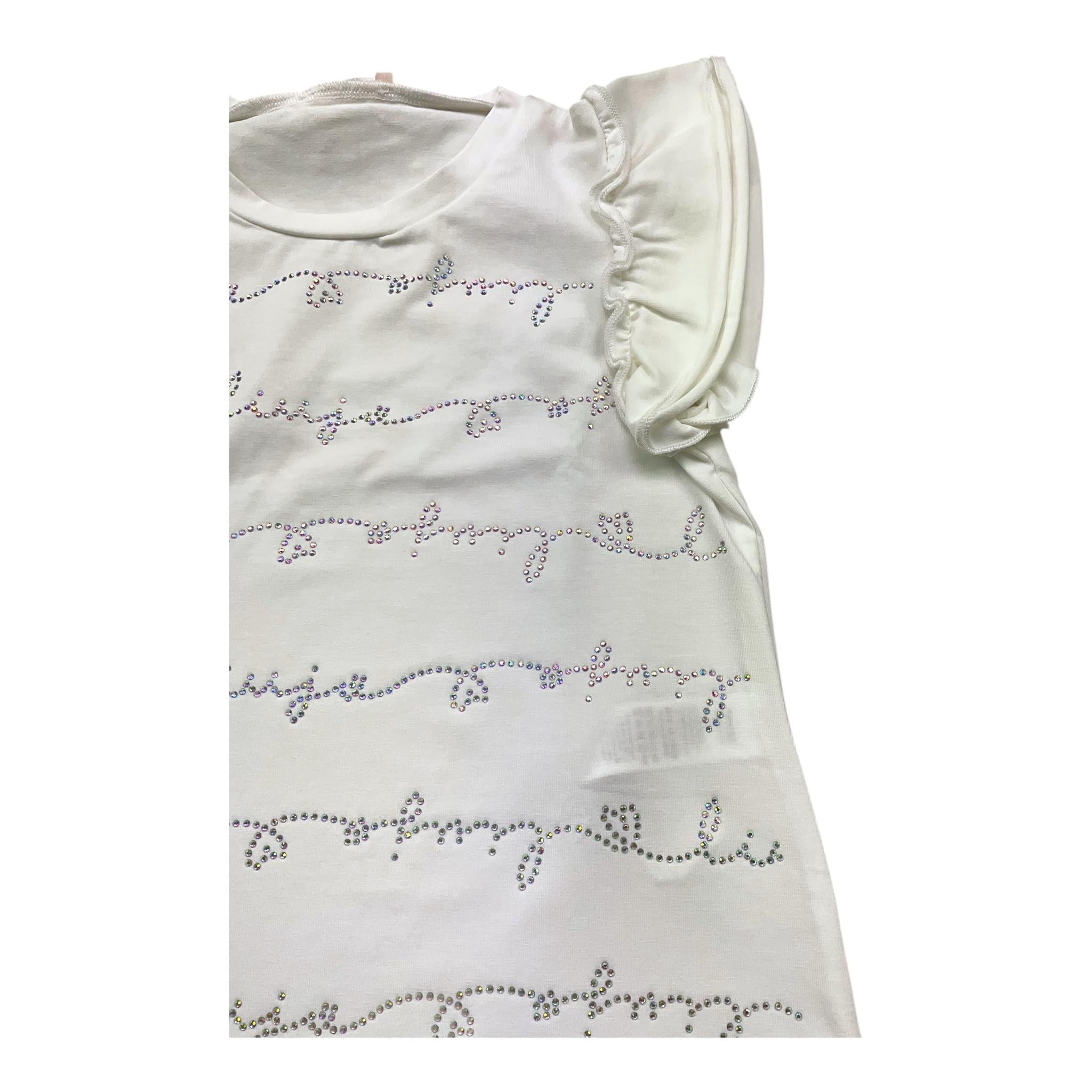 Liu Jo T-Shirt Girocollo Tinta Unita con Brillantini per Bambina KA4048JX BIANCO LIU JO 