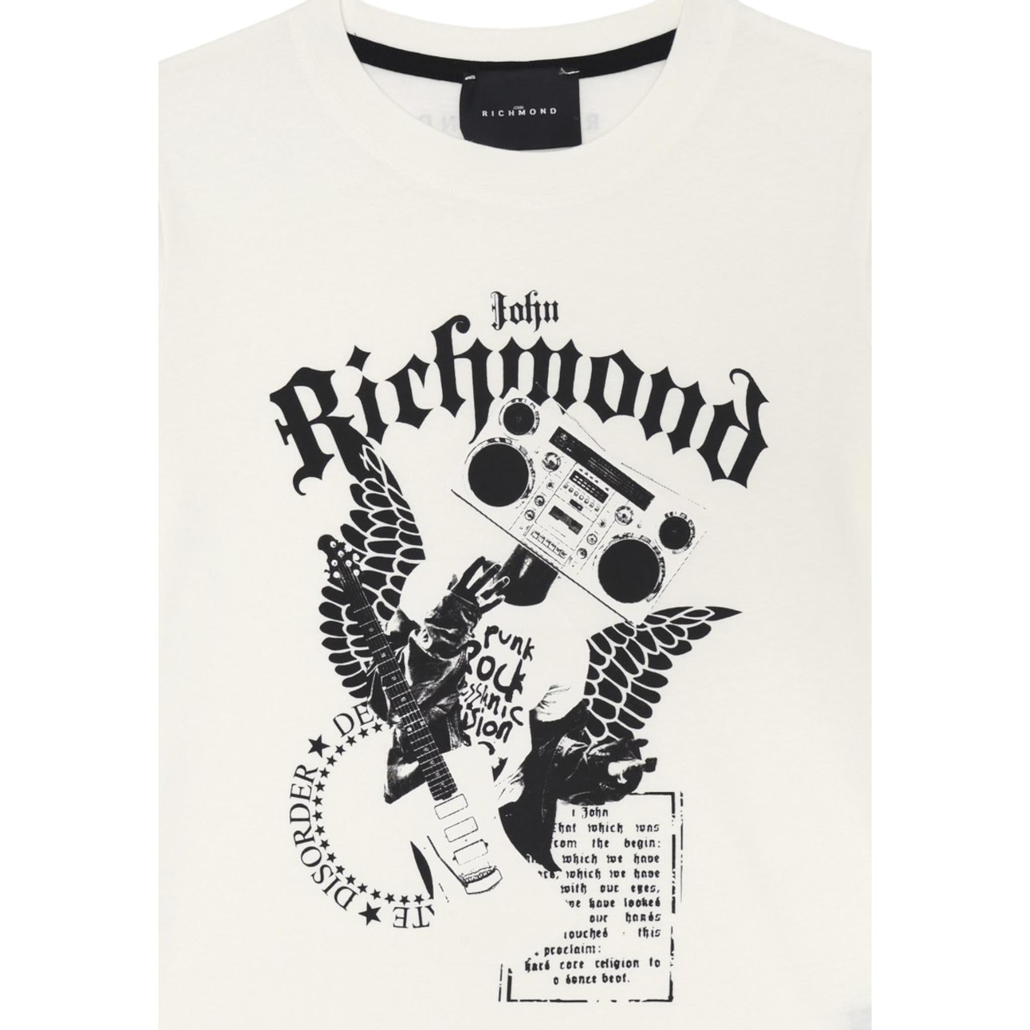 John Richmond T-Shirt Girocollo Tinta Unita con Stampa per Neonato RBP25058TSX PANNA JOHN RICHMOND 