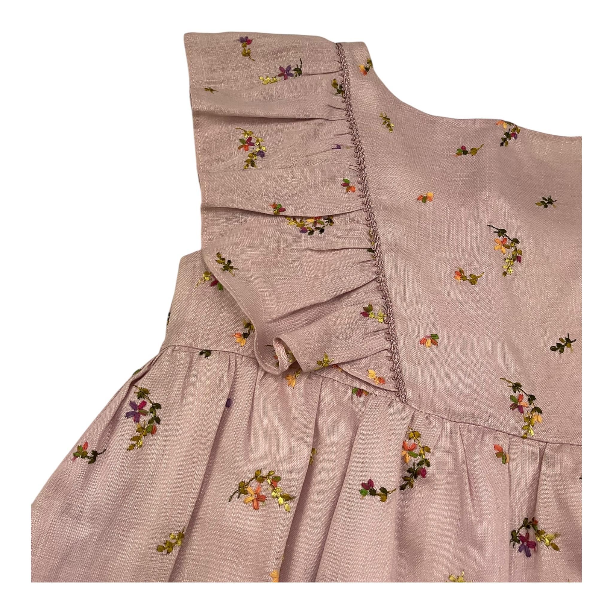 La Stupenderia Abito Mezza Manica Tinta Unita con Ricami Fiori per Bambina TJAB72 ROSA LA STUPENDERIA 