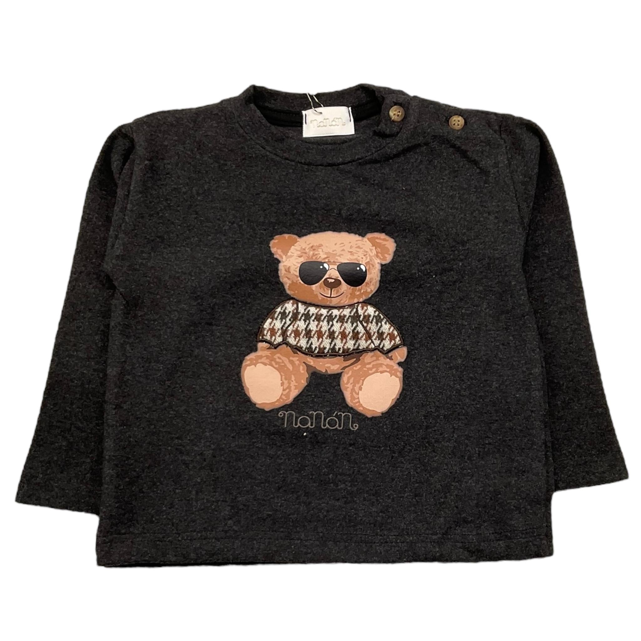 NANAN shirt girocollo tinta unita con stampa in contrasto Nero per Bambino I2423818NJ NERO NANAN 