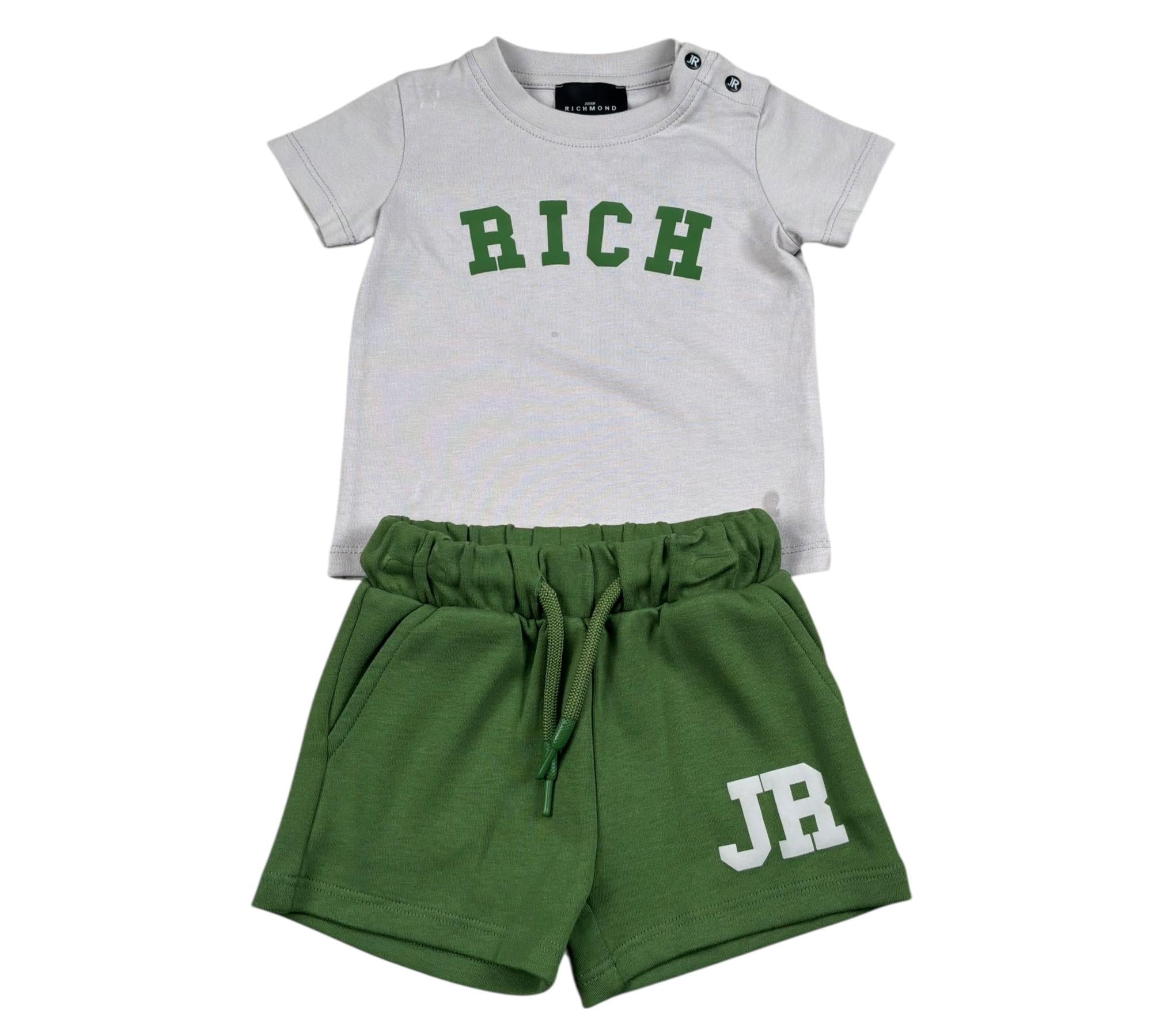 John Richmond Completo 2 Pezzi T-Shirt-Bermuda per Neonato RIP26022CJ GRIGIO/VERDE JOHN RICHMOND 